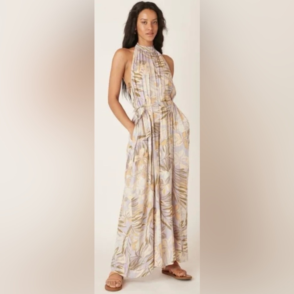 BNWT Bila.77-La Paz Halter Style Wide Leg Jumpsuit Da Mist Sz MED